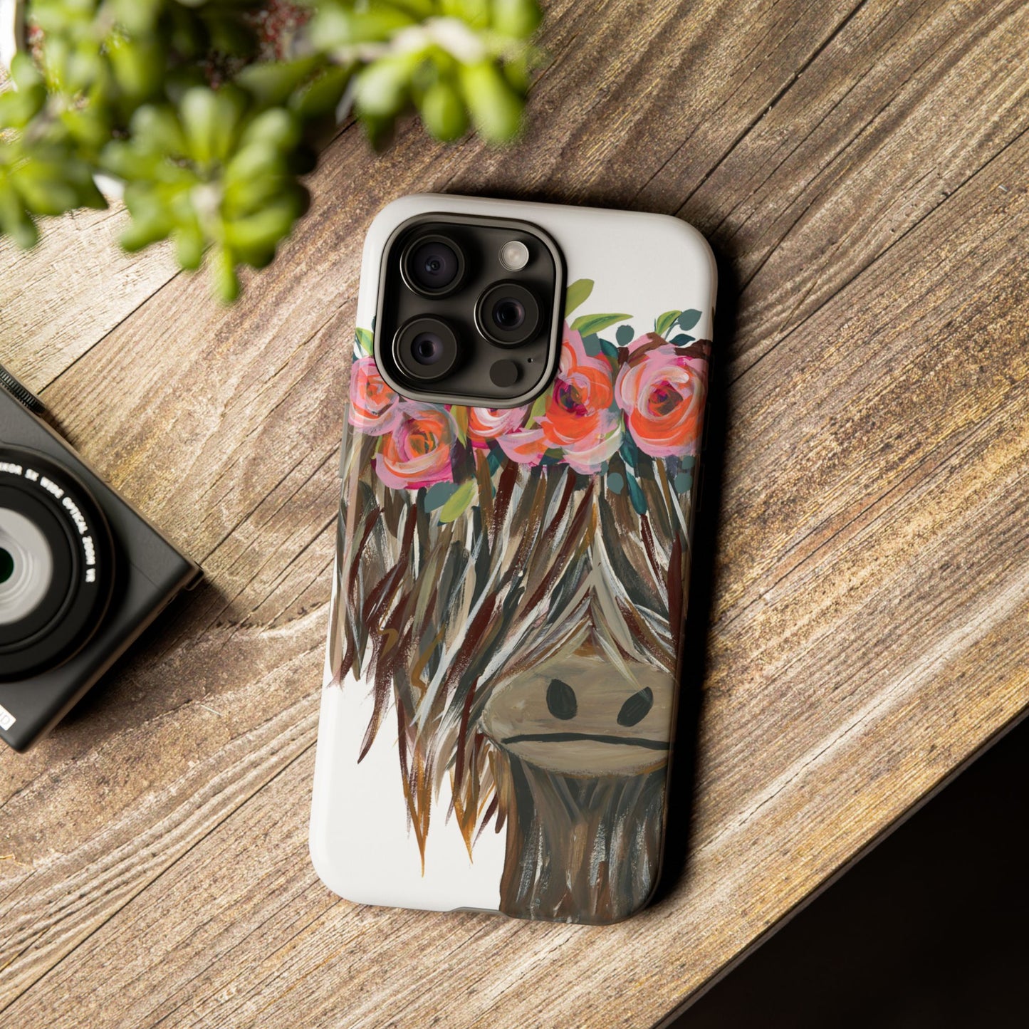 Floral Highland Cow Phone Case - Tough Cases for Animal Lovers