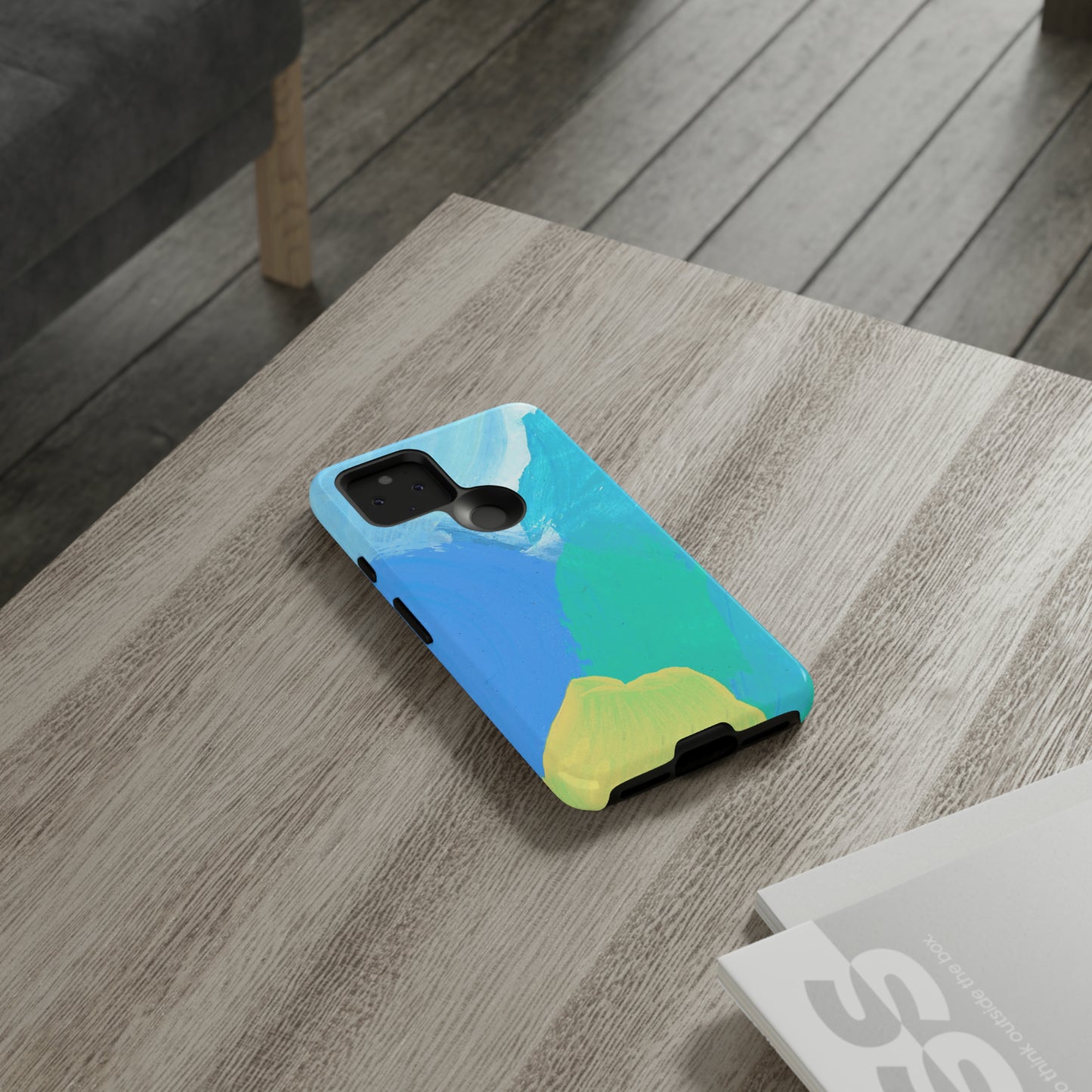 Hand Painted Abstract Blue Teal White Yellow Cute Phone Case - Tough Cases