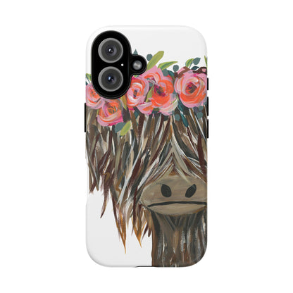 Floral Highland Cow Phone Case - Tough Cases for Animal Lovers