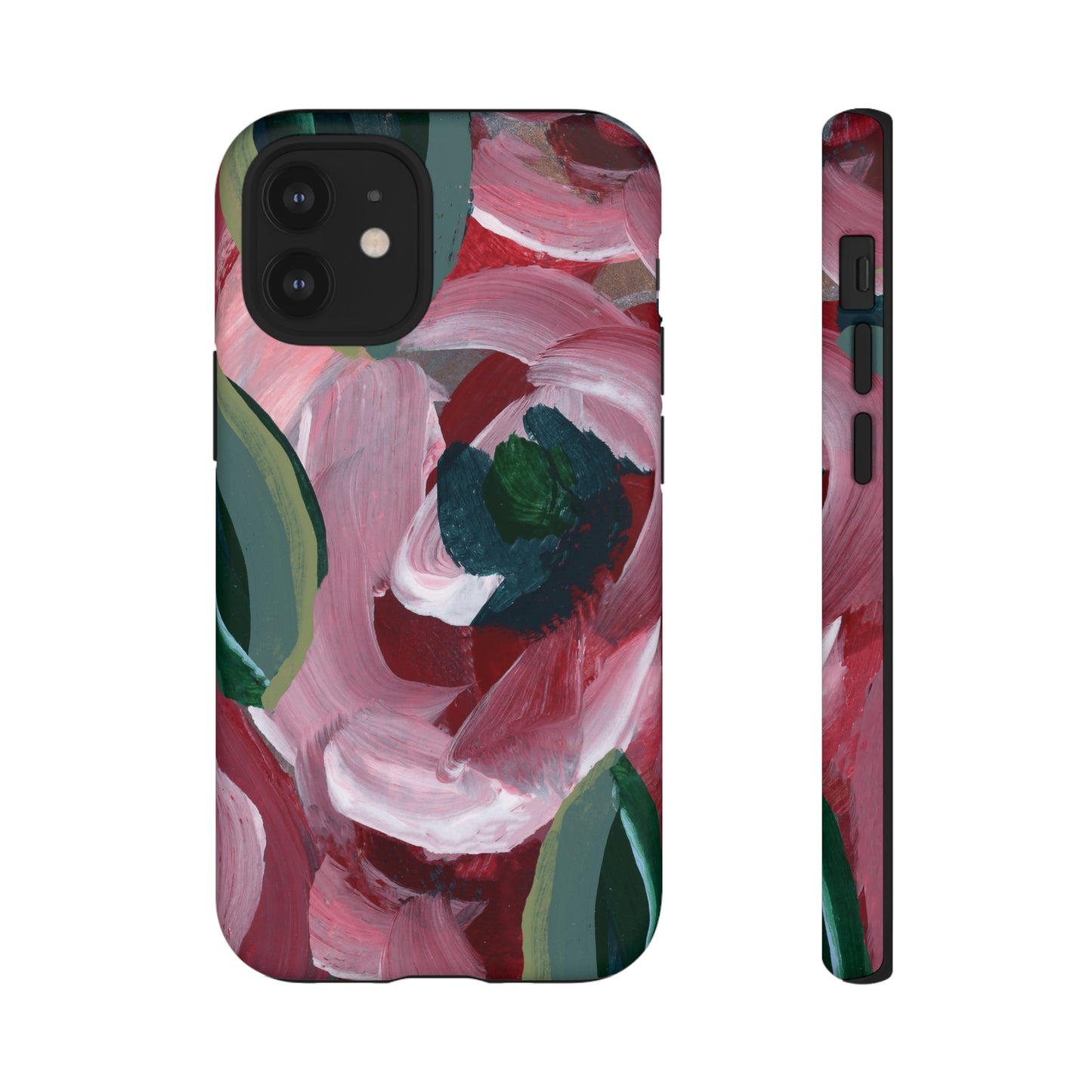 Burgundy Red Floral Hand Painted Abstract Colorful Case: Impact-Resistant Phone Cases