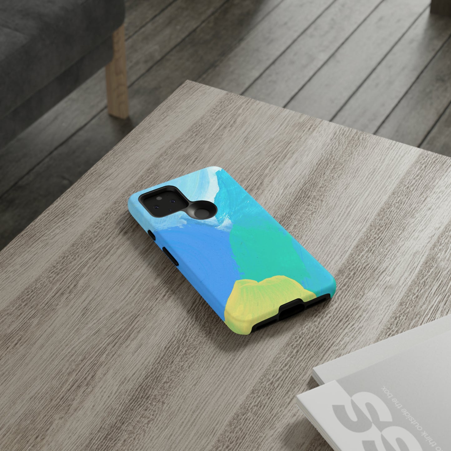 Hand Painted Abstract Blue Teal White Yellow Cute Phone Case - Tough Cases