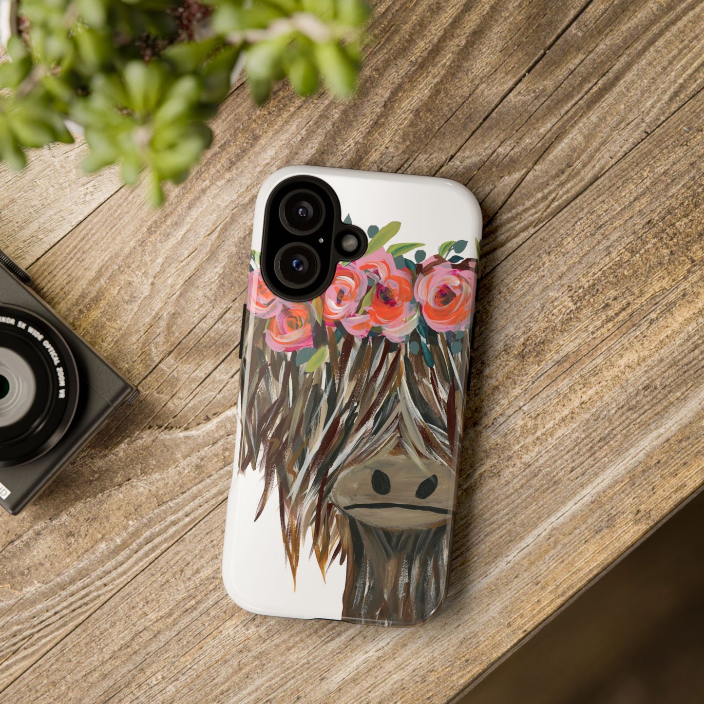 Floral Highland Cow Phone Case - Tough Cases for Animal Lovers