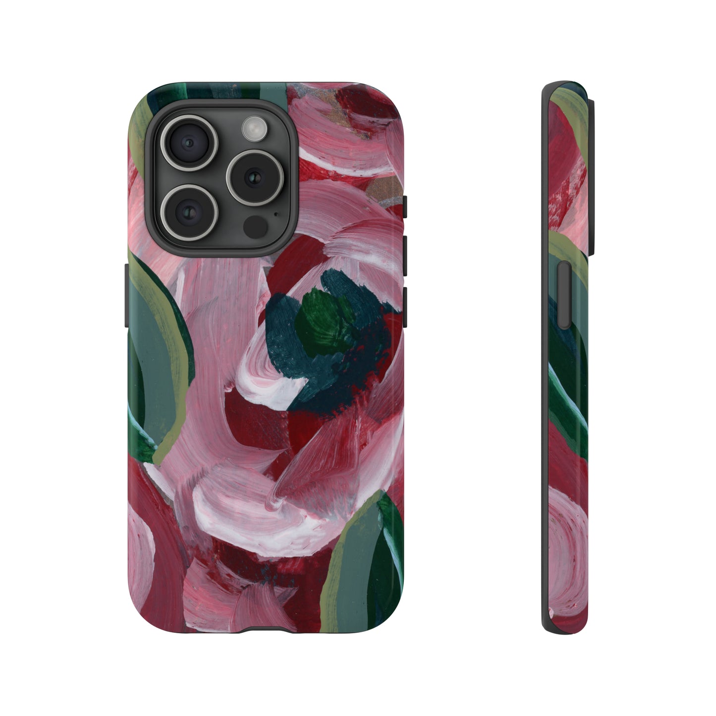 Burgundy Red Floral Hand Painted Abstract Colorful Case: Impact-Resistant Phone Cases