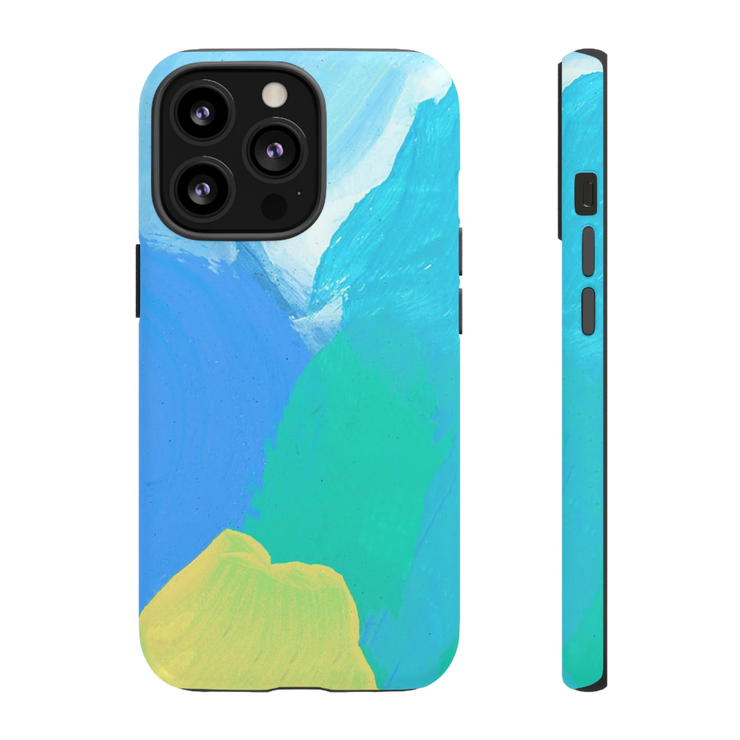 Hand Painted Abstract Blue Teal White Yellow Cute Phone Case - Tough Cases