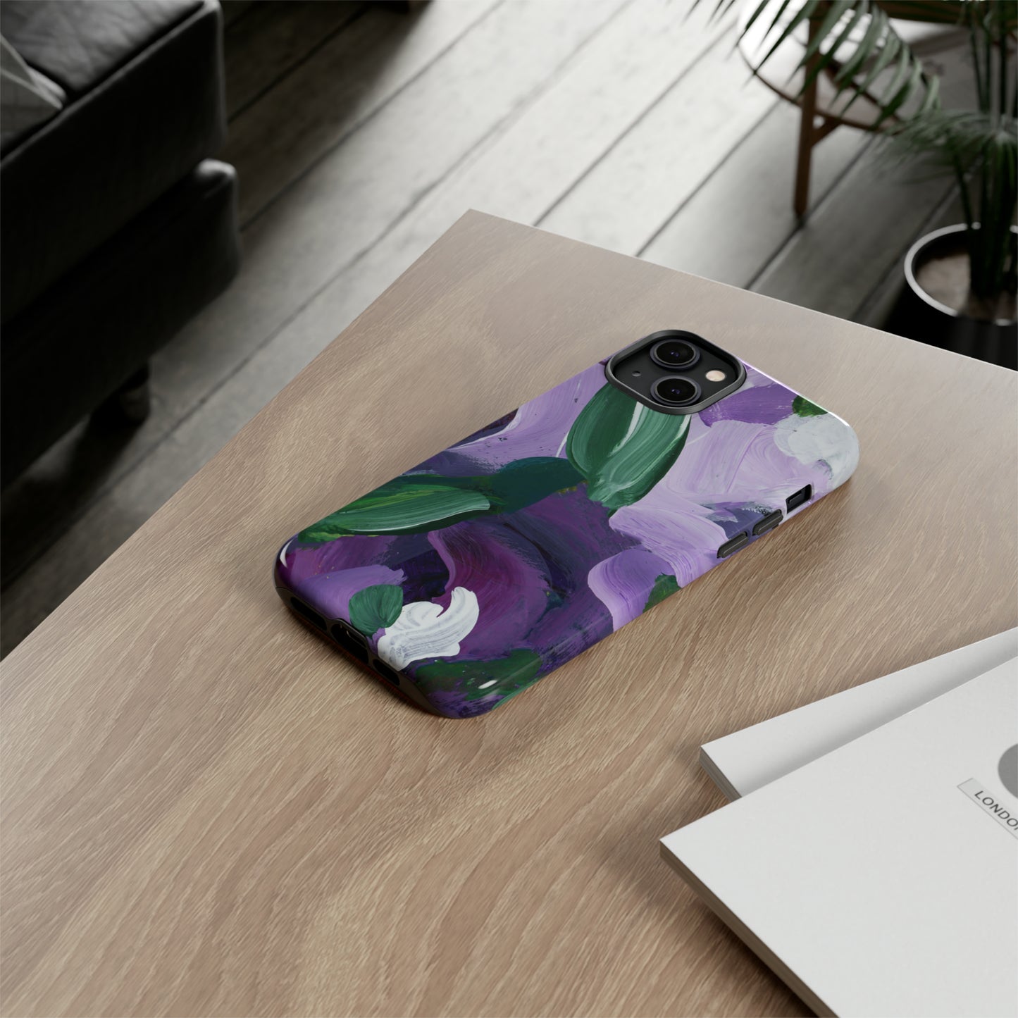 Purple Flowers Hand Painted Abstract Colorful Case: Impact-Resistant Phone Cases