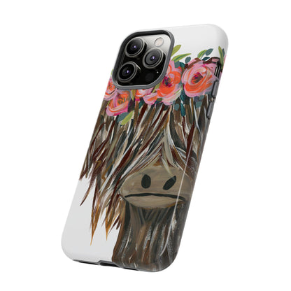 Floral Highland Cow Phone Case - Tough Cases for Animal Lovers