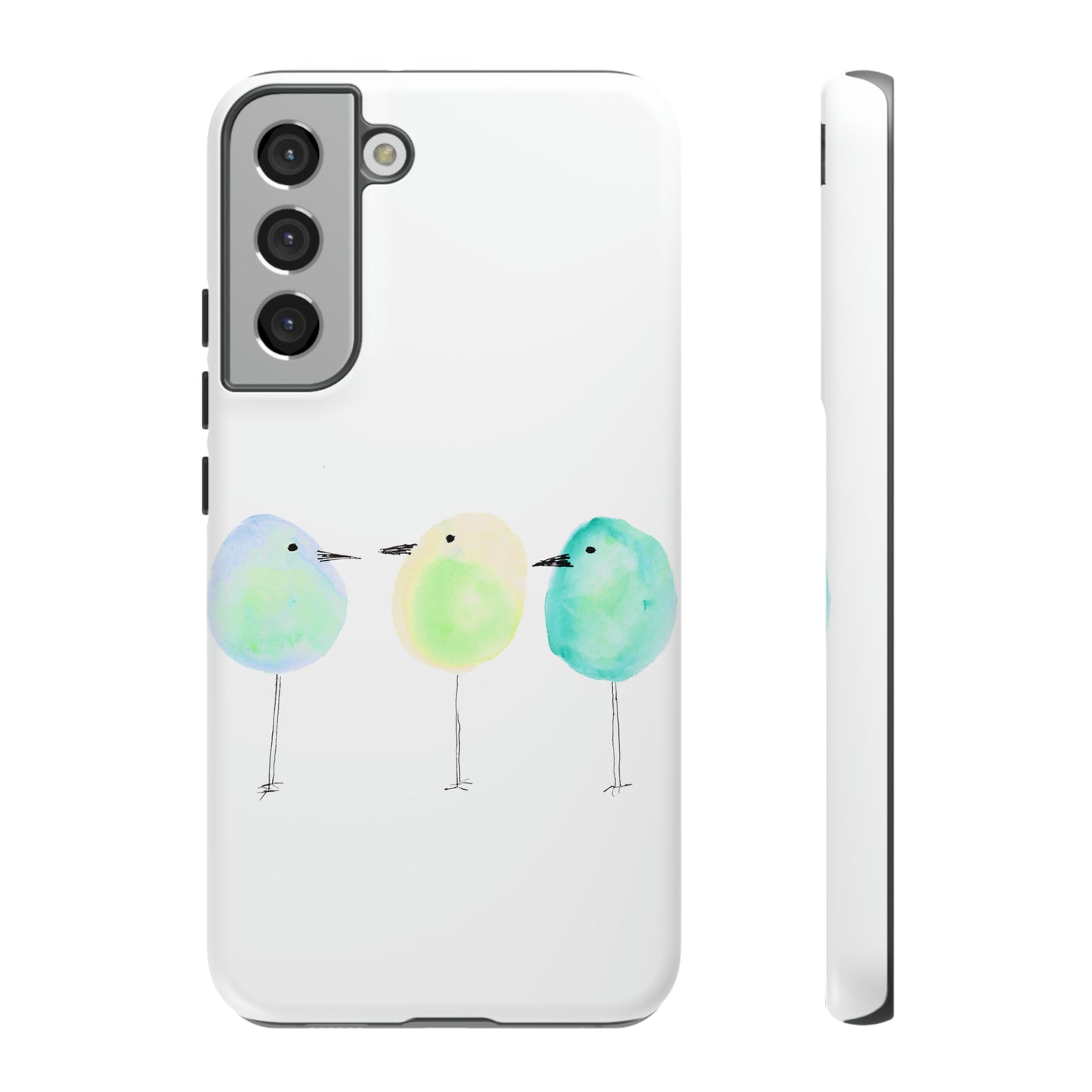 3 Watercolor Quirky Birds Hand Painted Phone Case - Tough Case