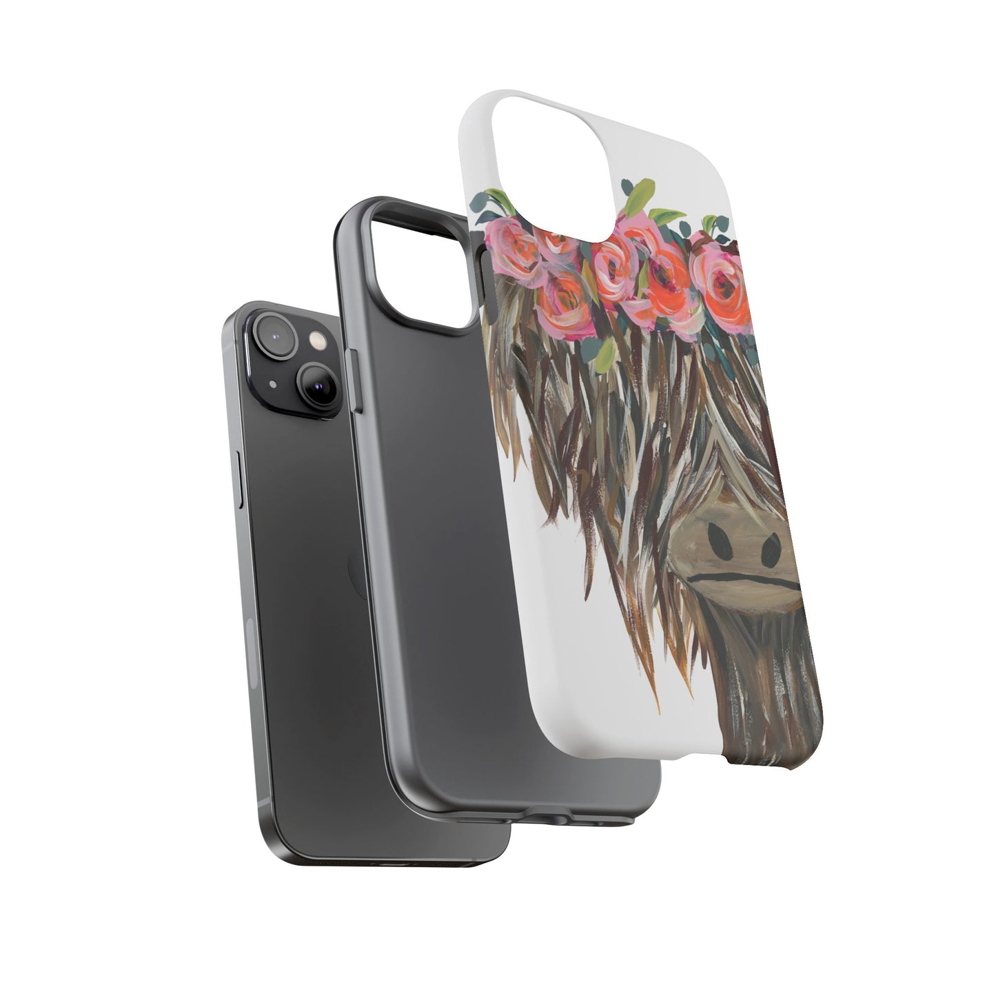 Floral Highland Cow Phone Case - Tough Cases for Animal Lovers