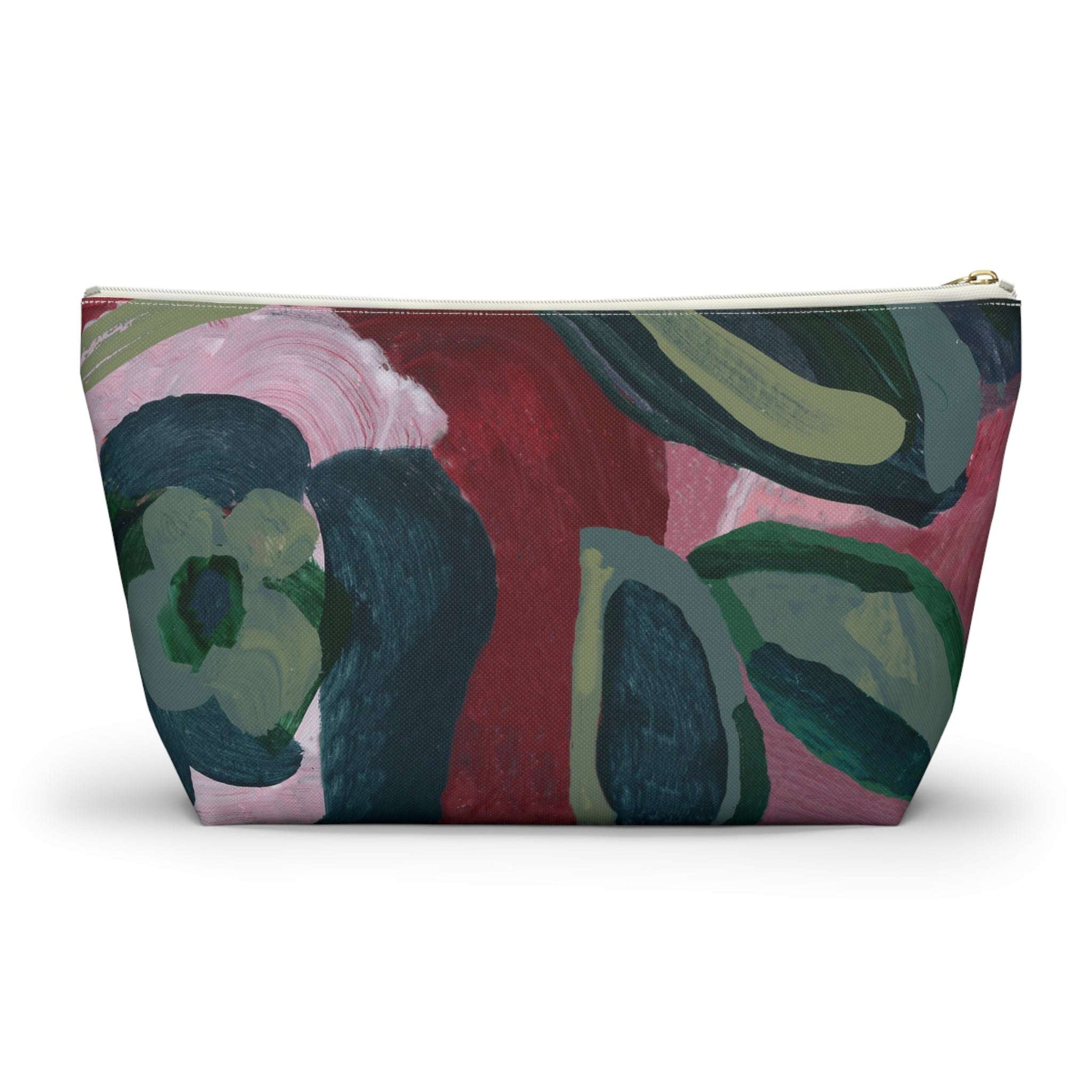 Burgundy Red Floral Cosmetic Travel Bag