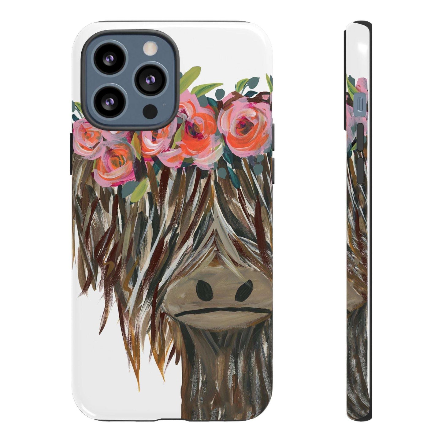 Floral Highland Cow Phone Case - Tough Cases for Animal Lovers