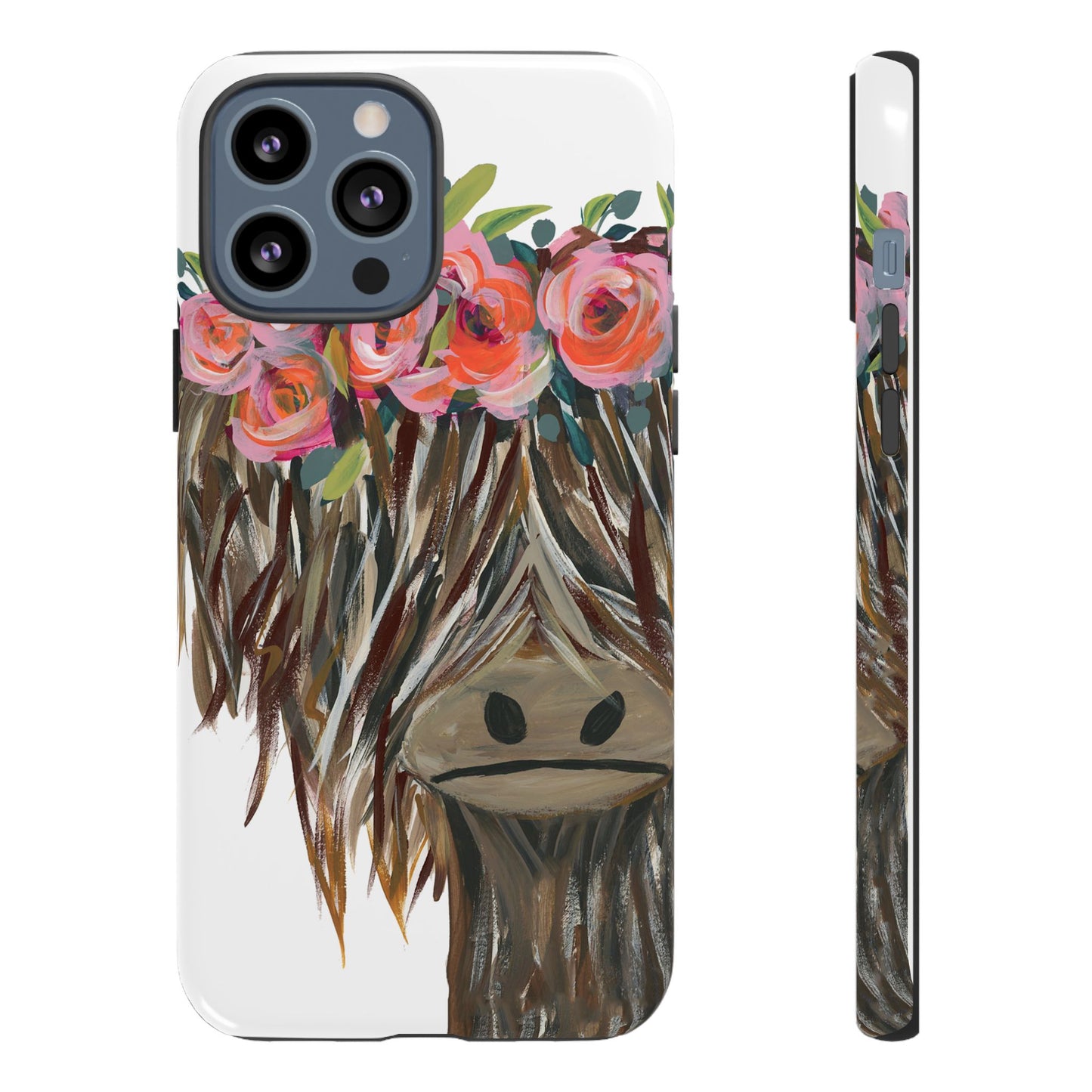 Floral Highland Cow Phone Case - Tough Cases for Animal Lovers