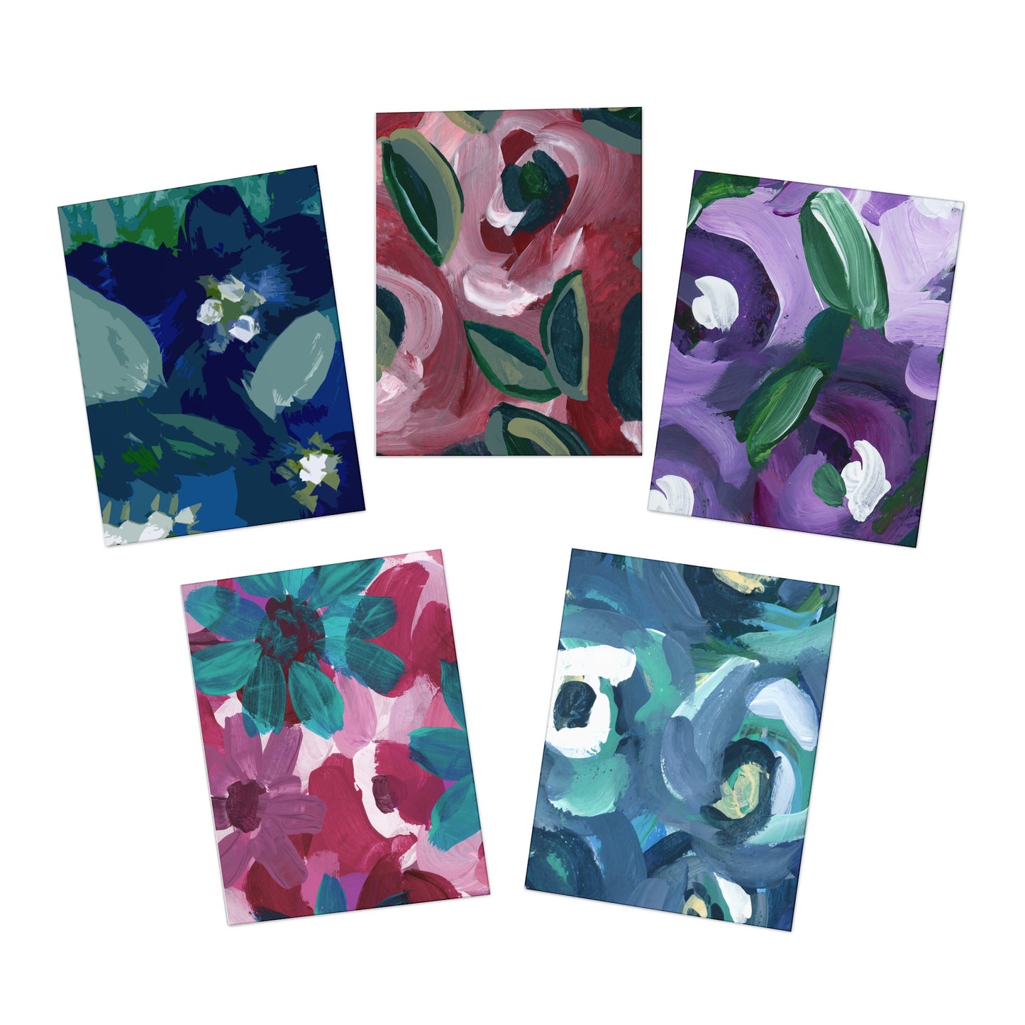 Floral Hand Painted Vertical Multi-Design Greeting Cards (5-Pack)