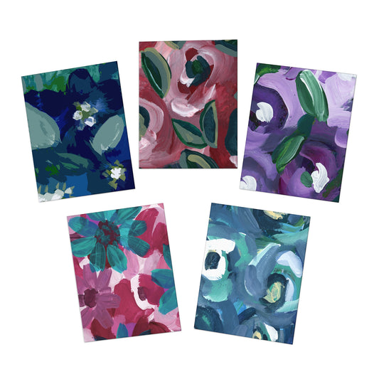 Floral Hand Painted Vertical Multi-Design Greeting Cards (5-Pack)