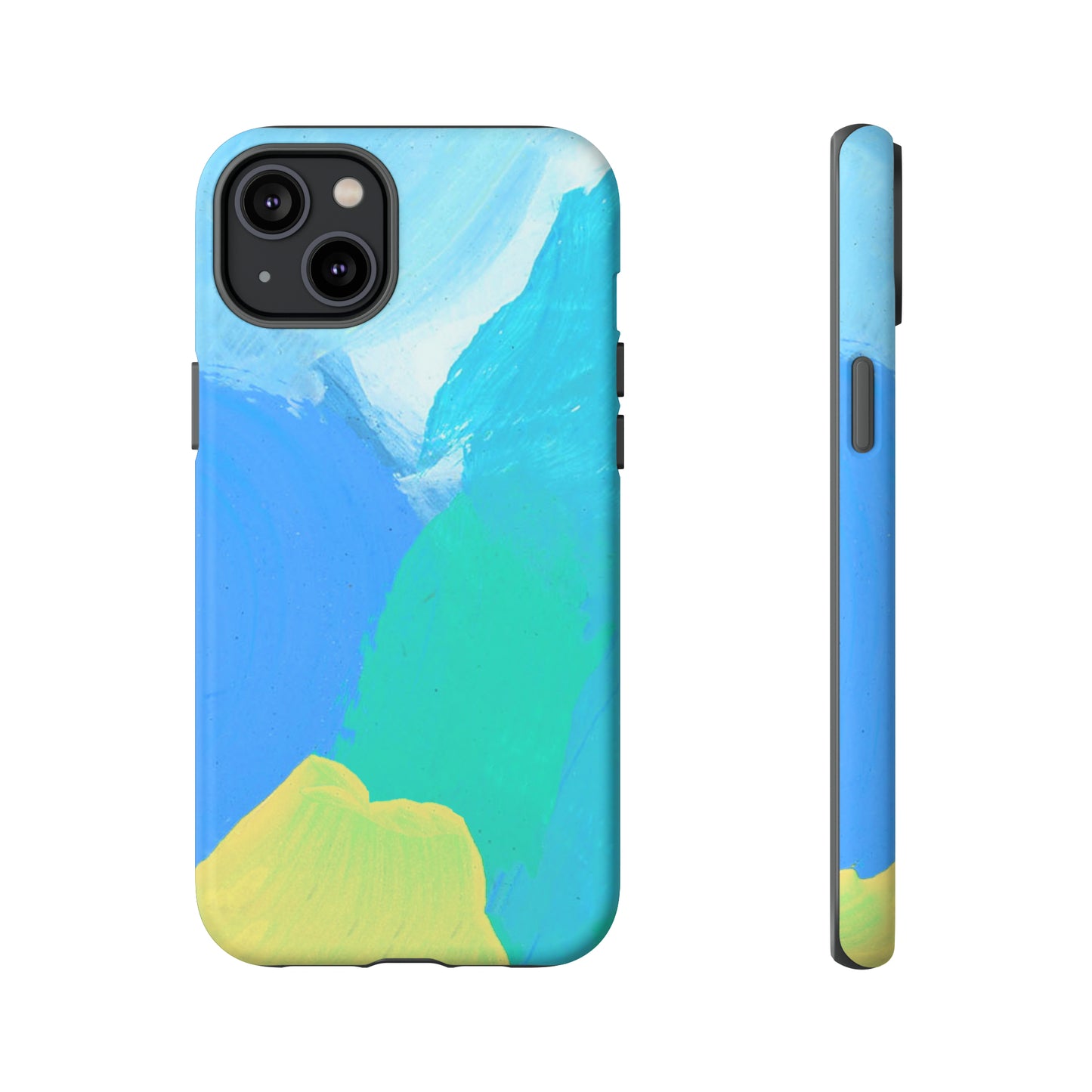 Hand Painted Abstract Blue Teal White Yellow Cute Phone Case - Tough Cases