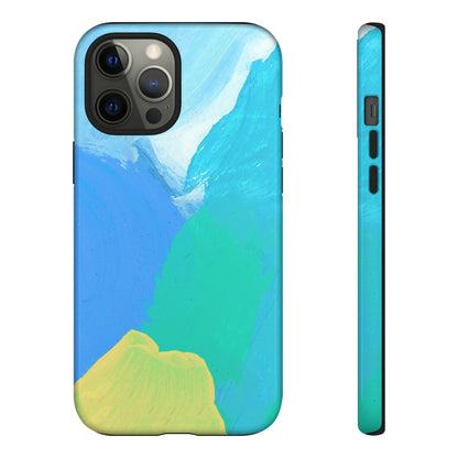 Hand Painted Abstract Blue Teal White Yellow Cute Phone Case - Tough Cases