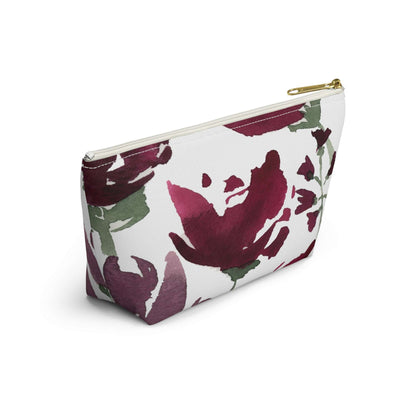 Burgundy Watercolor Floral Pink Cosmetic Travel Bag