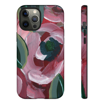 Burgundy Red Floral Hand Painted Abstract Colorful Case: Impact-Resistant Phone Cases