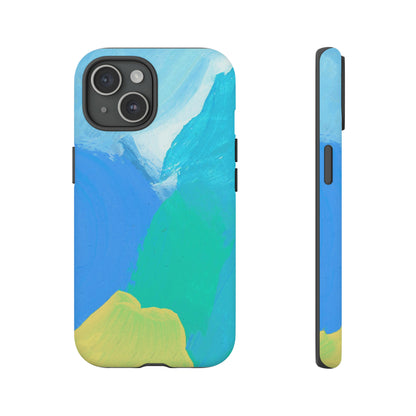 Hand Painted Abstract Blue Teal White Yellow Cute Phone Case - Tough Cases