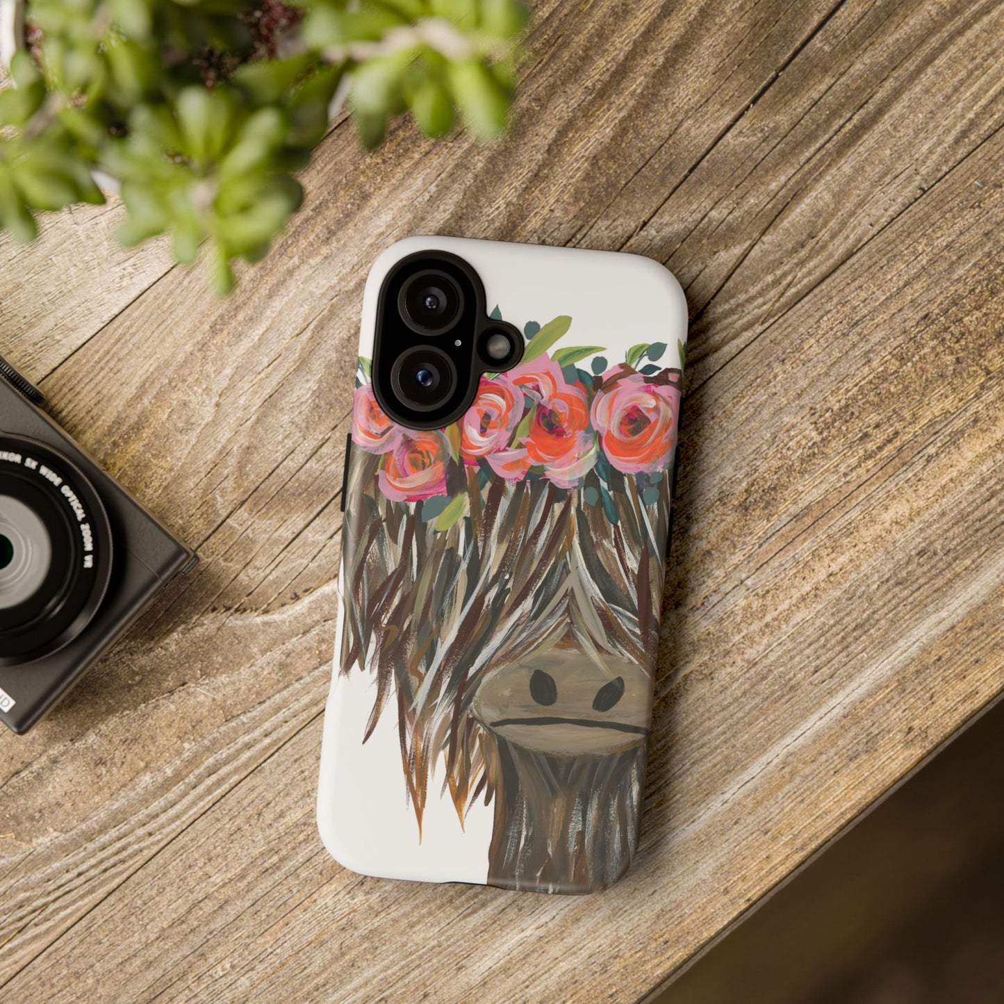 Floral Highland Cow Phone Case - Tough Cases for Animal Lovers