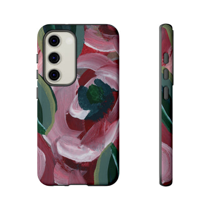 Burgundy Red Floral Hand Painted Abstract Colorful Case: Impact-Resistant Phone Cases