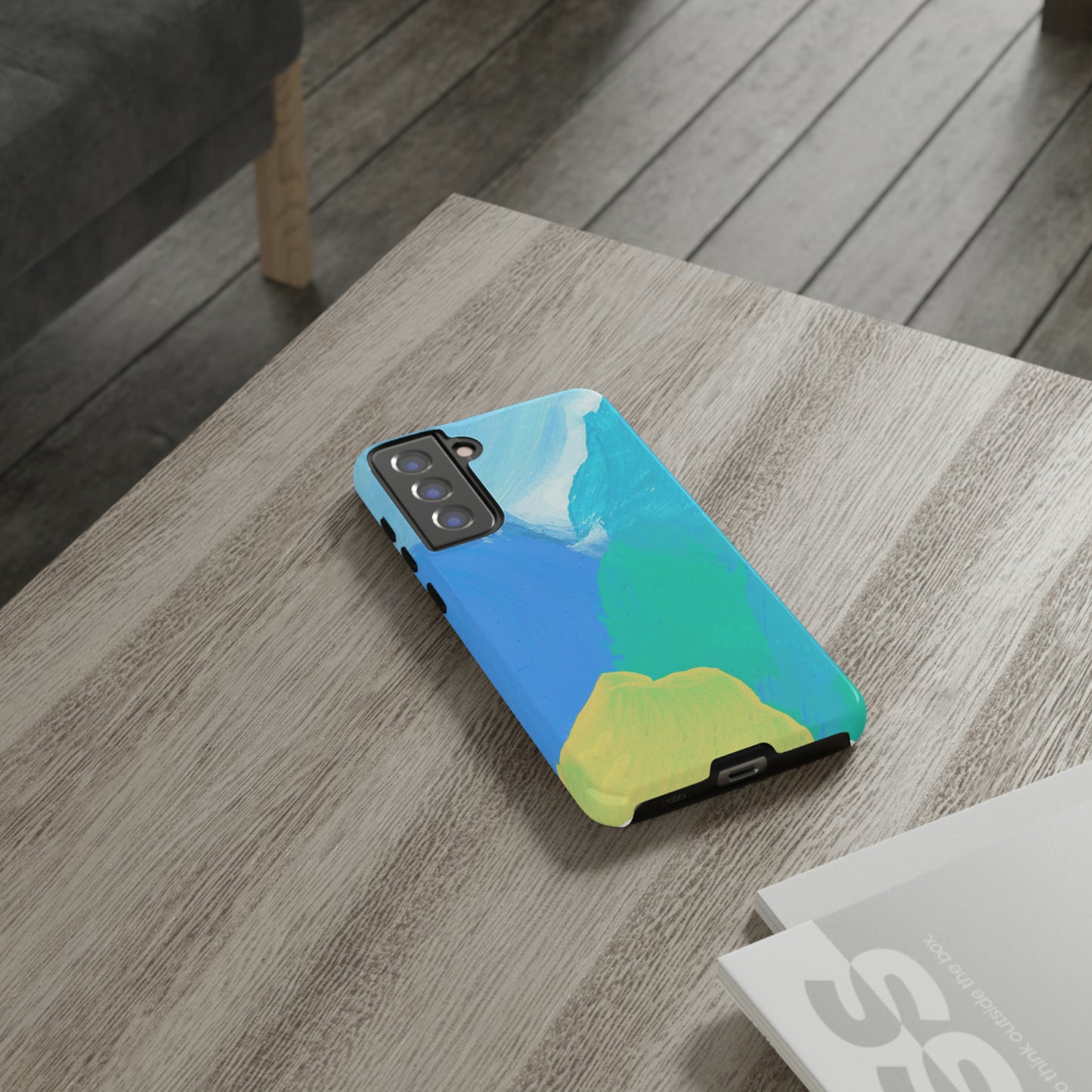 Hand Painted Abstract Blue Teal White Yellow Cute Phone Case - Tough Cases