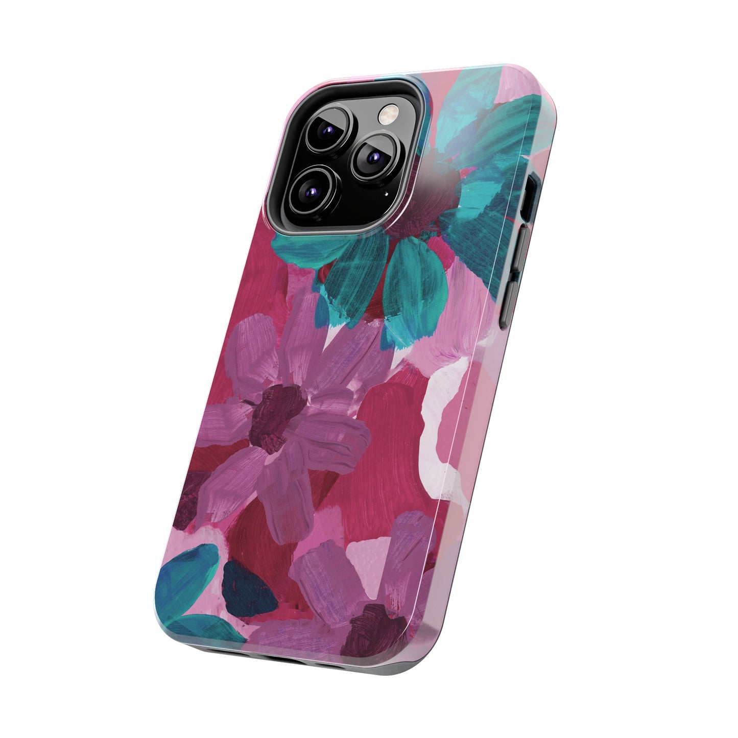 Fuchsia and Turquoise Flowers Watercolor Art: Tough Phone Cases