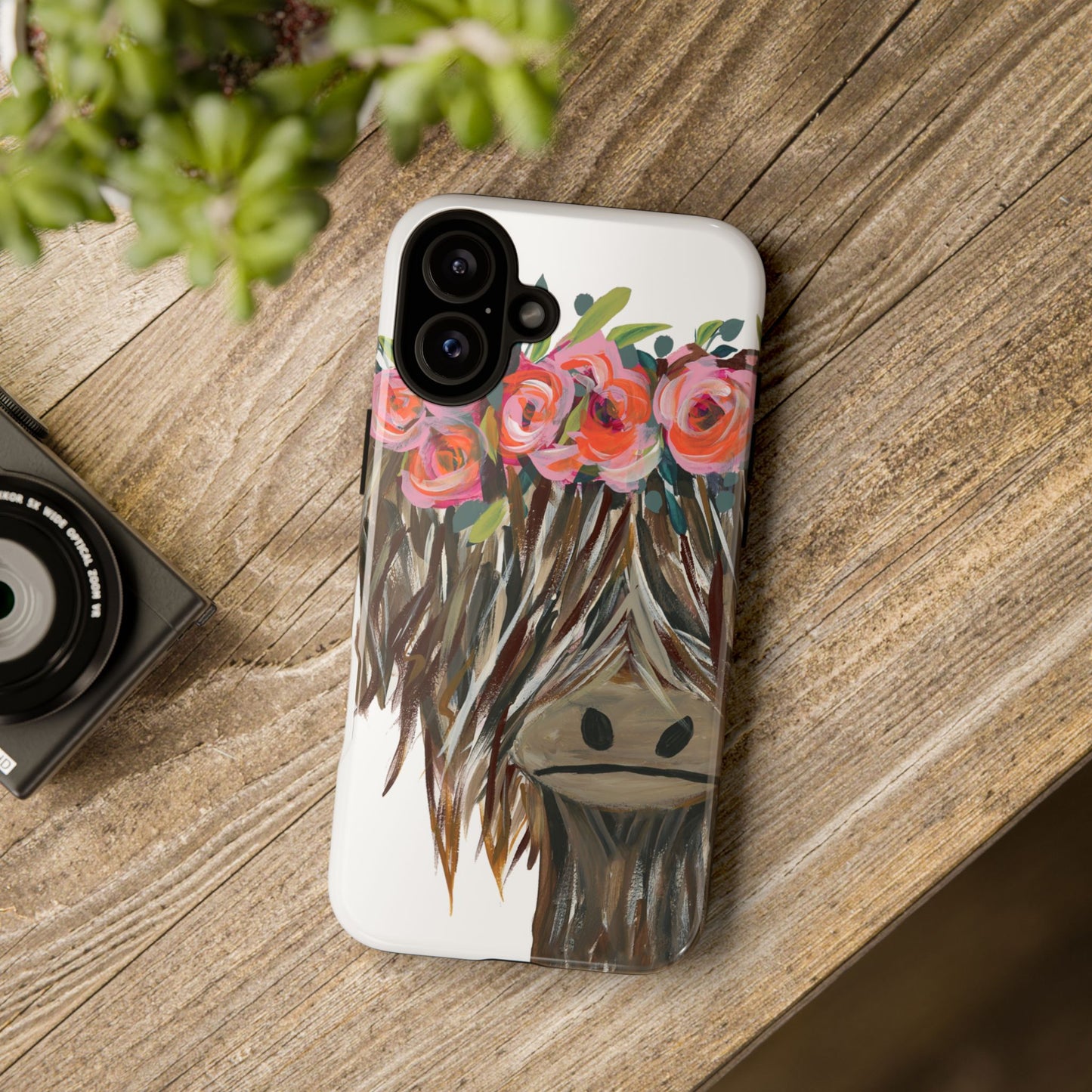 Floral Highland Cow Phone Case - Tough Cases for Animal Lovers