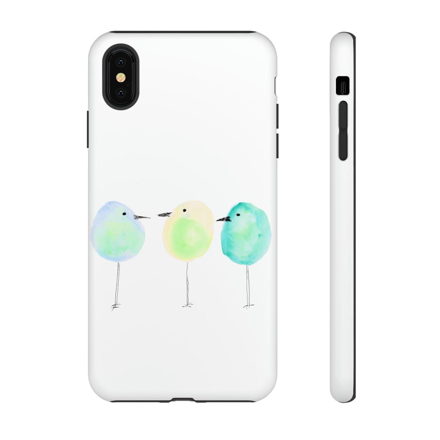 3 Watercolor Quirky Birds Hand Painted Phone Case - Tough Case