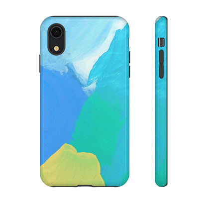 Hand Painted Abstract Blue Teal White Yellow Cute Phone Case - Tough Cases