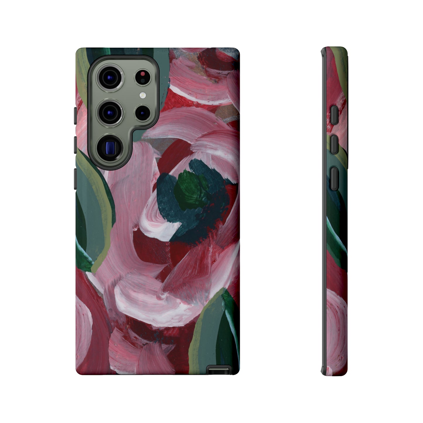 Burgundy Red Floral Hand Painted Abstract Colorful Case: Impact-Resistant Phone Cases