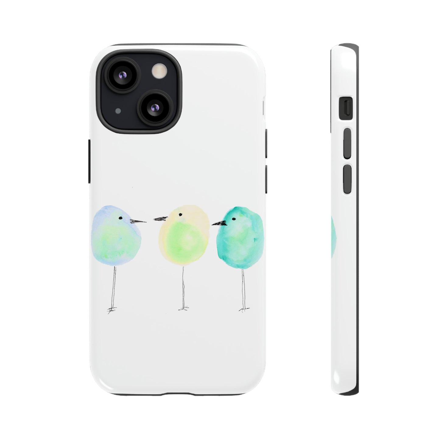 3 Watercolor Quirky Birds Hand Painted Phone Case - Tough Case