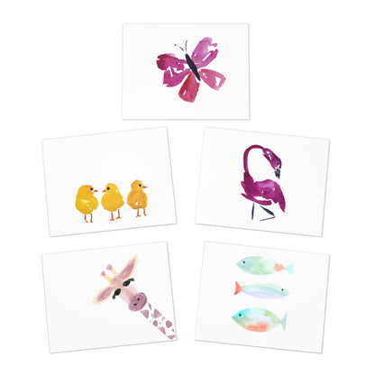 Multi-Design Greeting Cards (5-Pack) Watercolor Animals