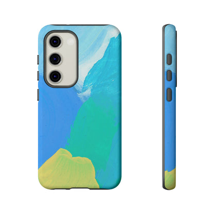 Hand Painted Abstract Blue Teal White Yellow Cute Phone Case - Tough Cases