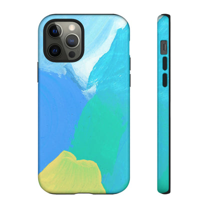 Hand Painted Abstract Blue Teal White Yellow Cute Phone Case - Tough Cases