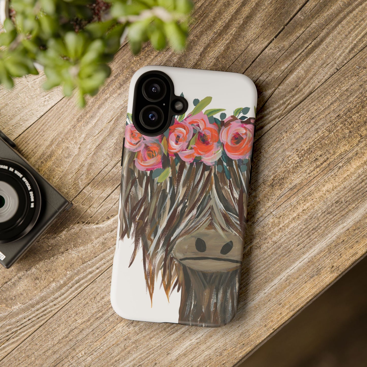 Floral Highland Cow Phone Case - Tough Cases for Animal Lovers