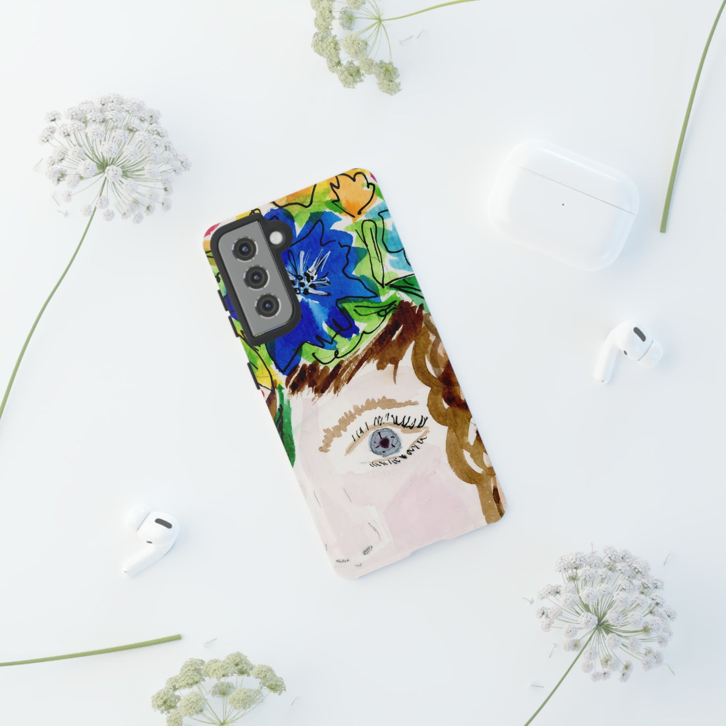 Vera | Hand Painted Girl with Flowers Headdress Colorful Case: Impact-Resistant Phone Cases