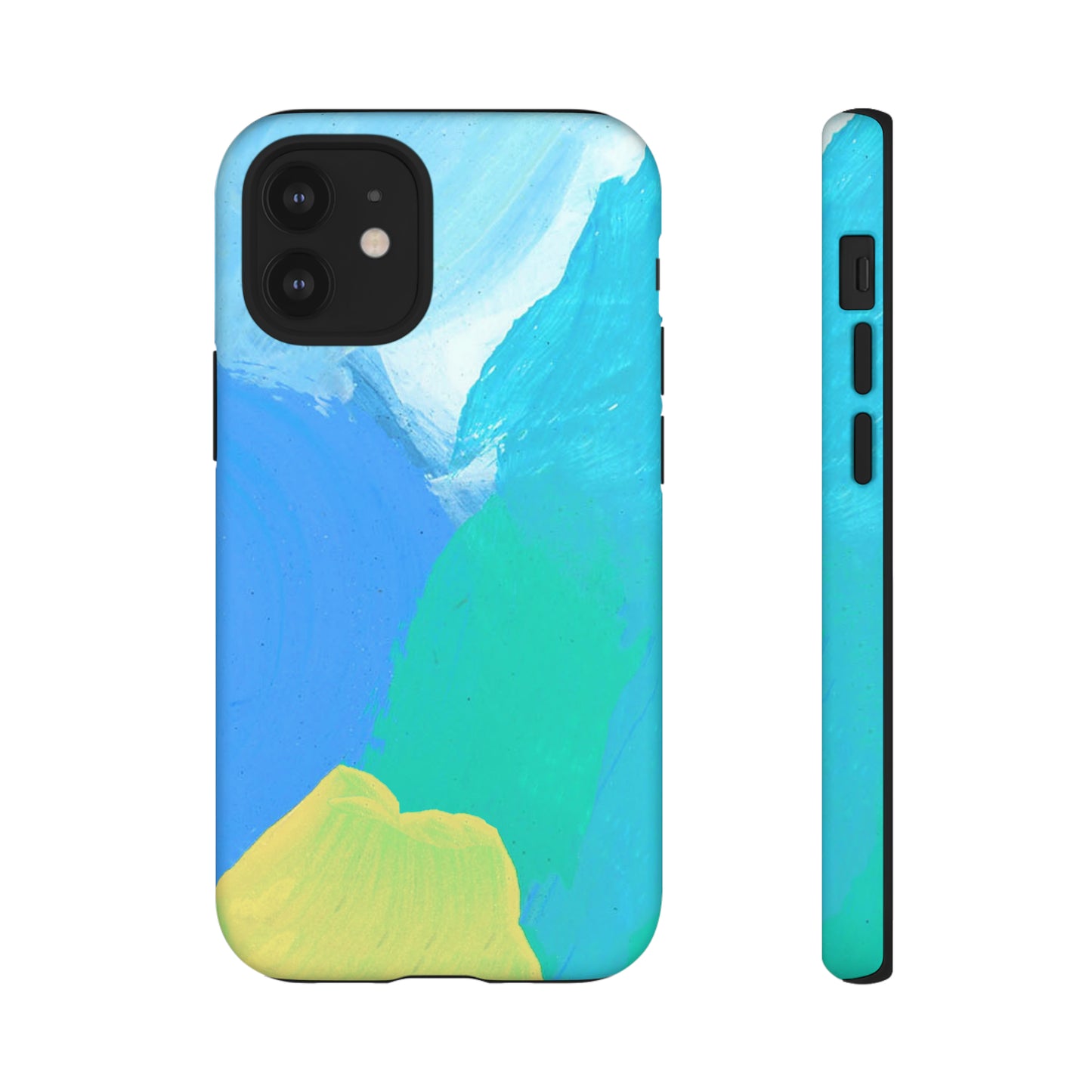 Hand Painted Abstract Blue Teal White Yellow Cute Phone Case - Tough Cases