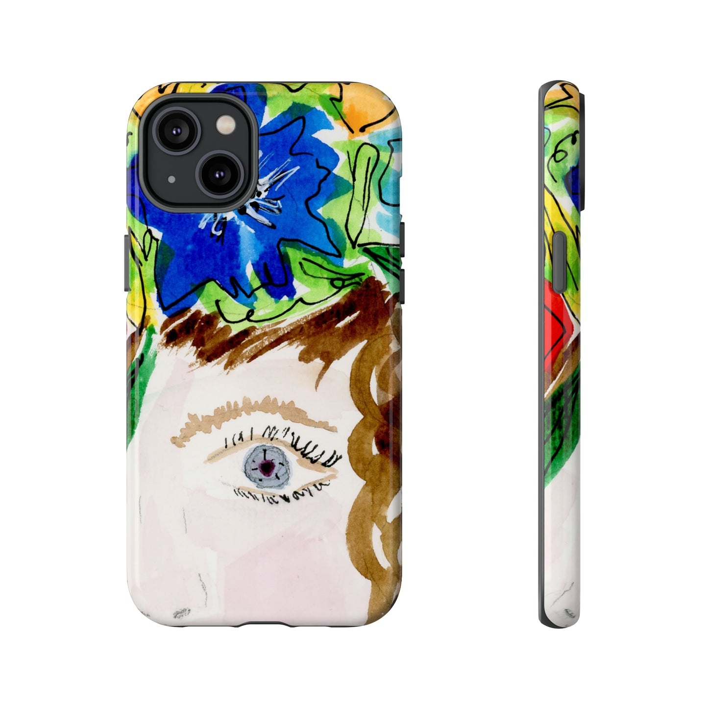 Vera | Hand Painted Girl with Flowers Headdress Colorful Case: Impact-Resistant Phone Cases