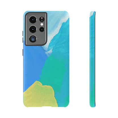 Hand Painted Abstract Blue Teal White Yellow Cute Phone Case - Tough Cases