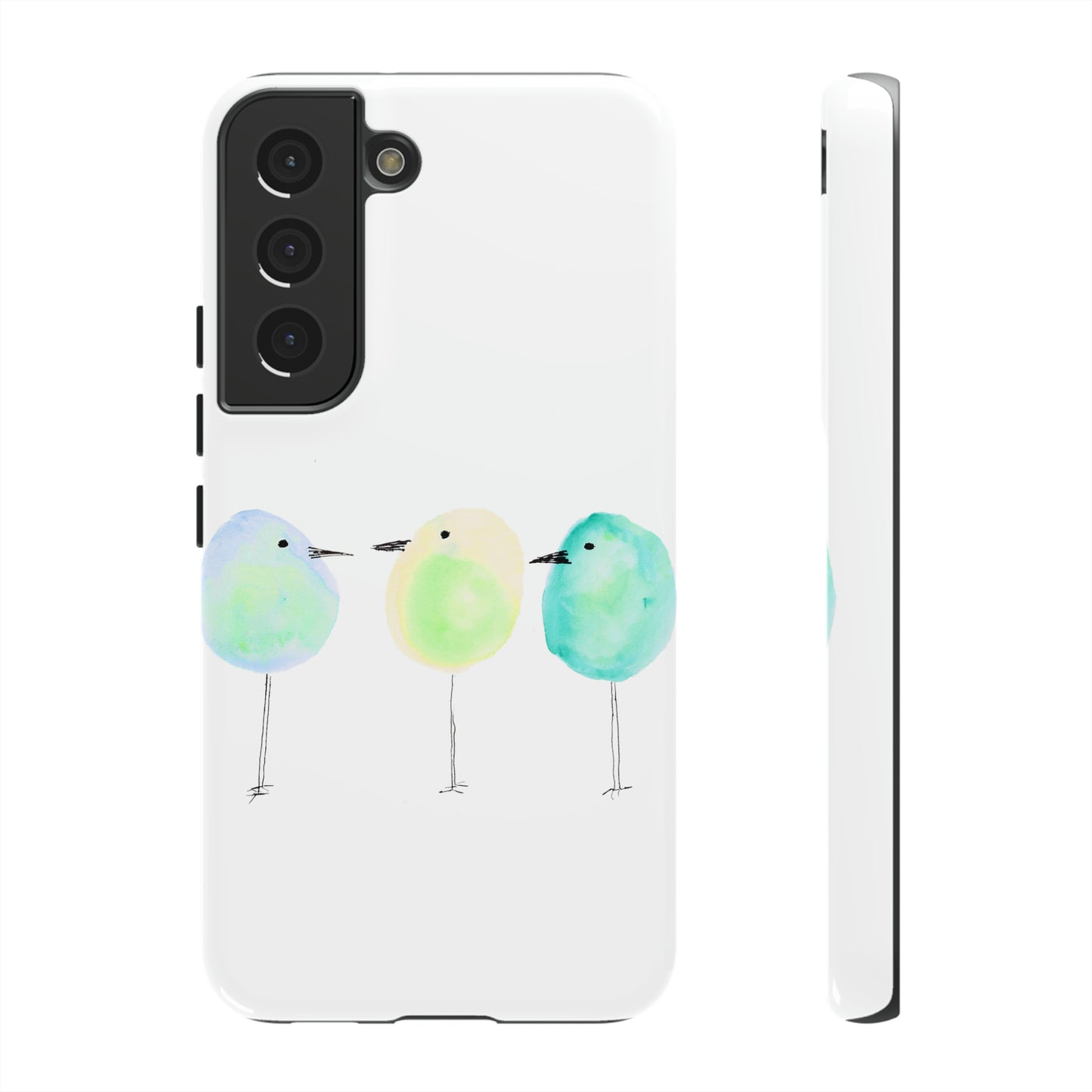 3 Watercolor Quirky Birds Hand Painted Phone Case - Tough Case