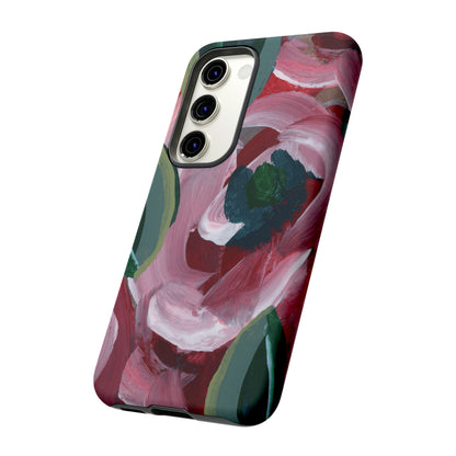 Burgundy Red Floral Hand Painted Abstract Colorful Case: Impact-Resistant Phone Cases