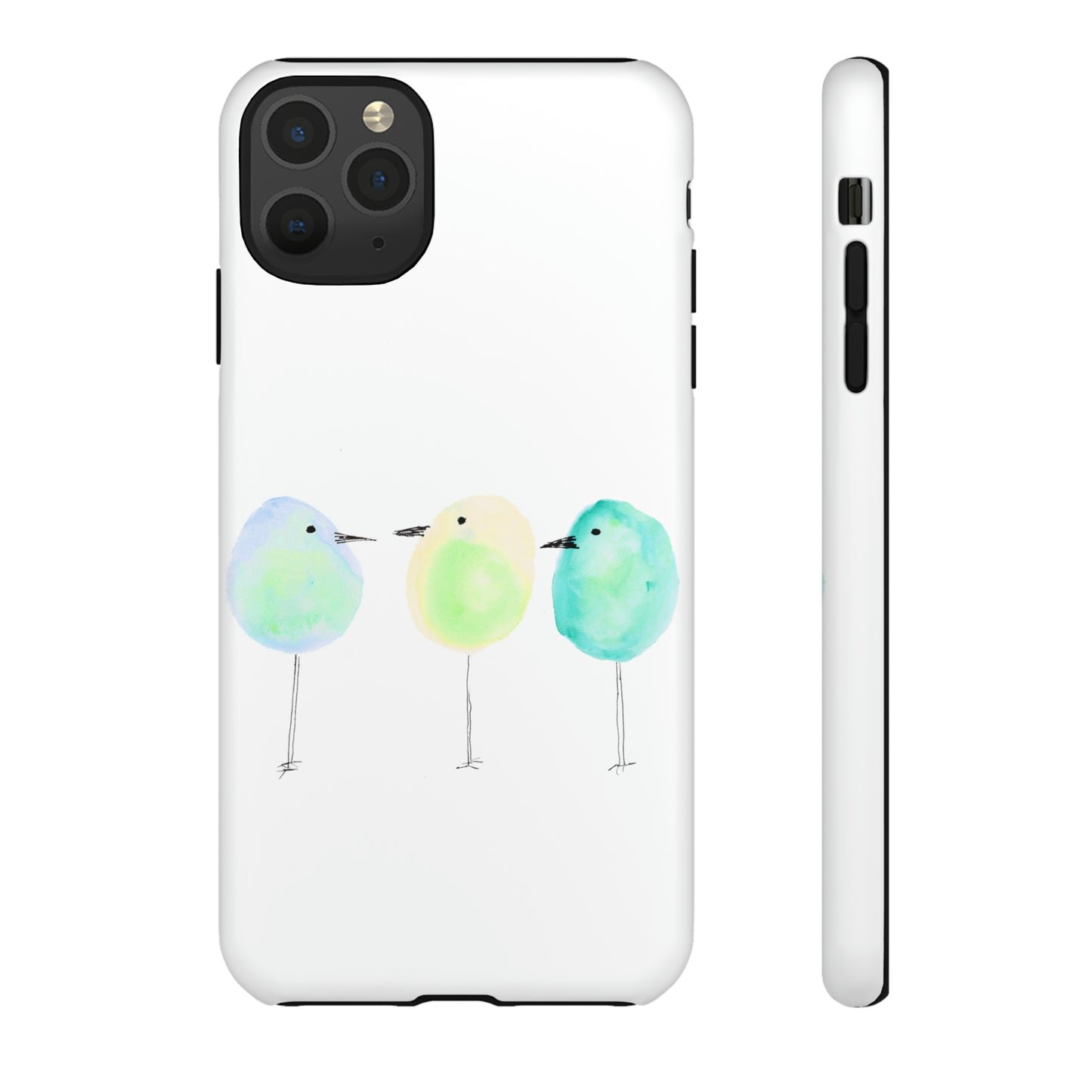 3 Watercolor Quirky Birds Hand Painted Phone Case - Tough Case