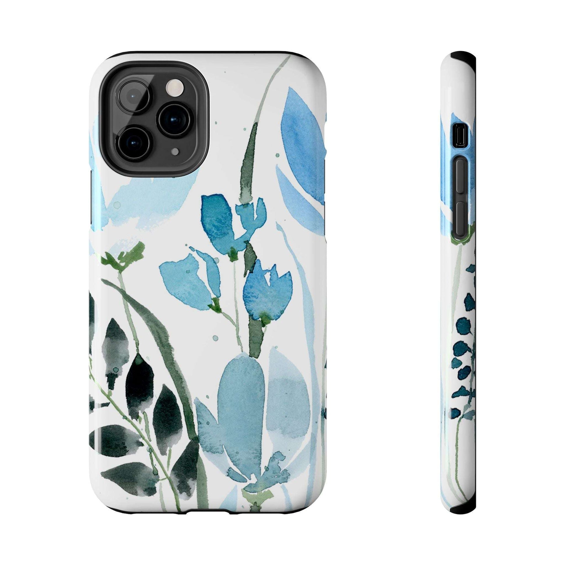 Blue Watercolor Leaves: Tough Phone Cases