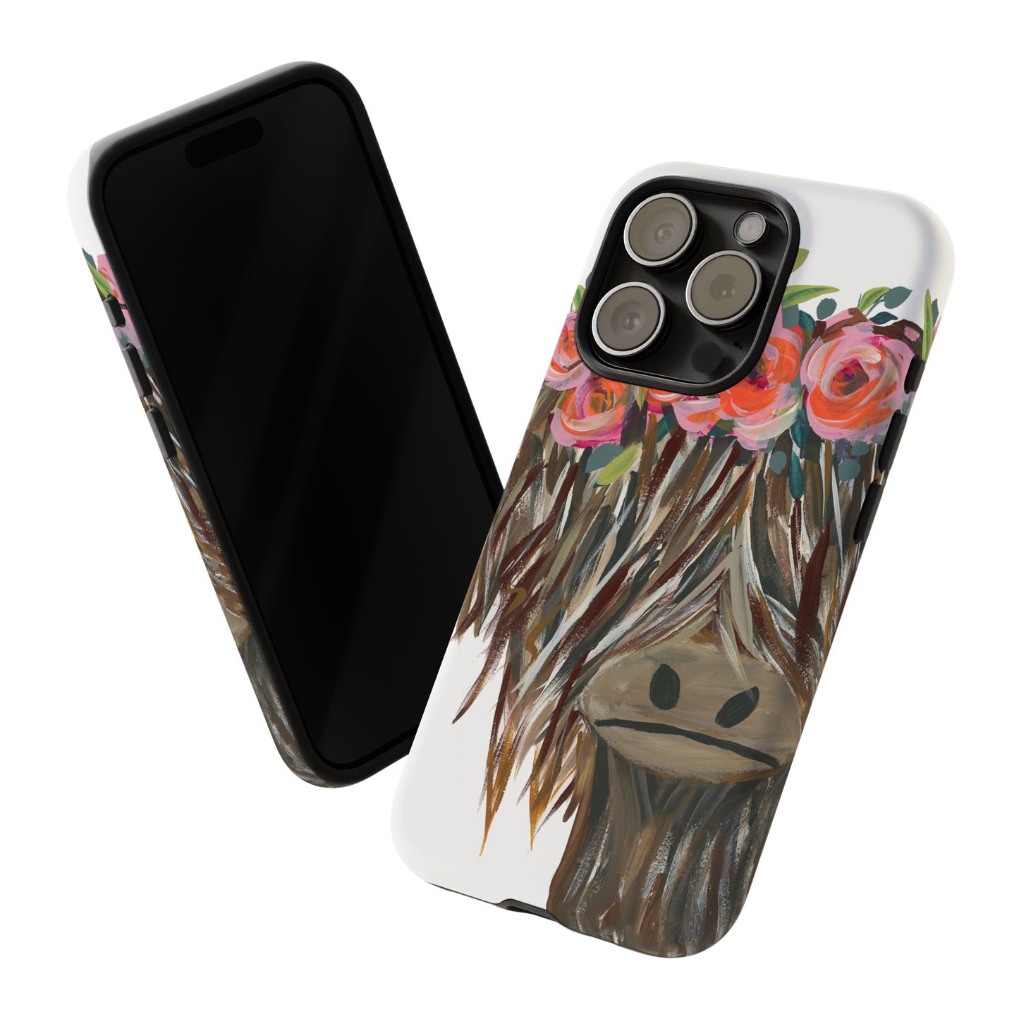 Floral Highland Cow Phone Case - Tough Cases for Animal Lovers