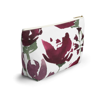 Burgundy Watercolor Floral Pink Cosmetic Travel Bag