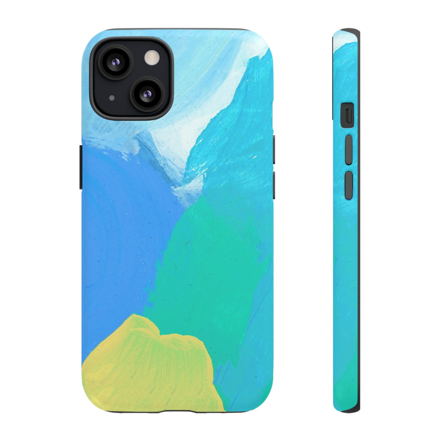 Hand Painted Abstract Blue Teal White Yellow Cute Phone Case - Tough Cases