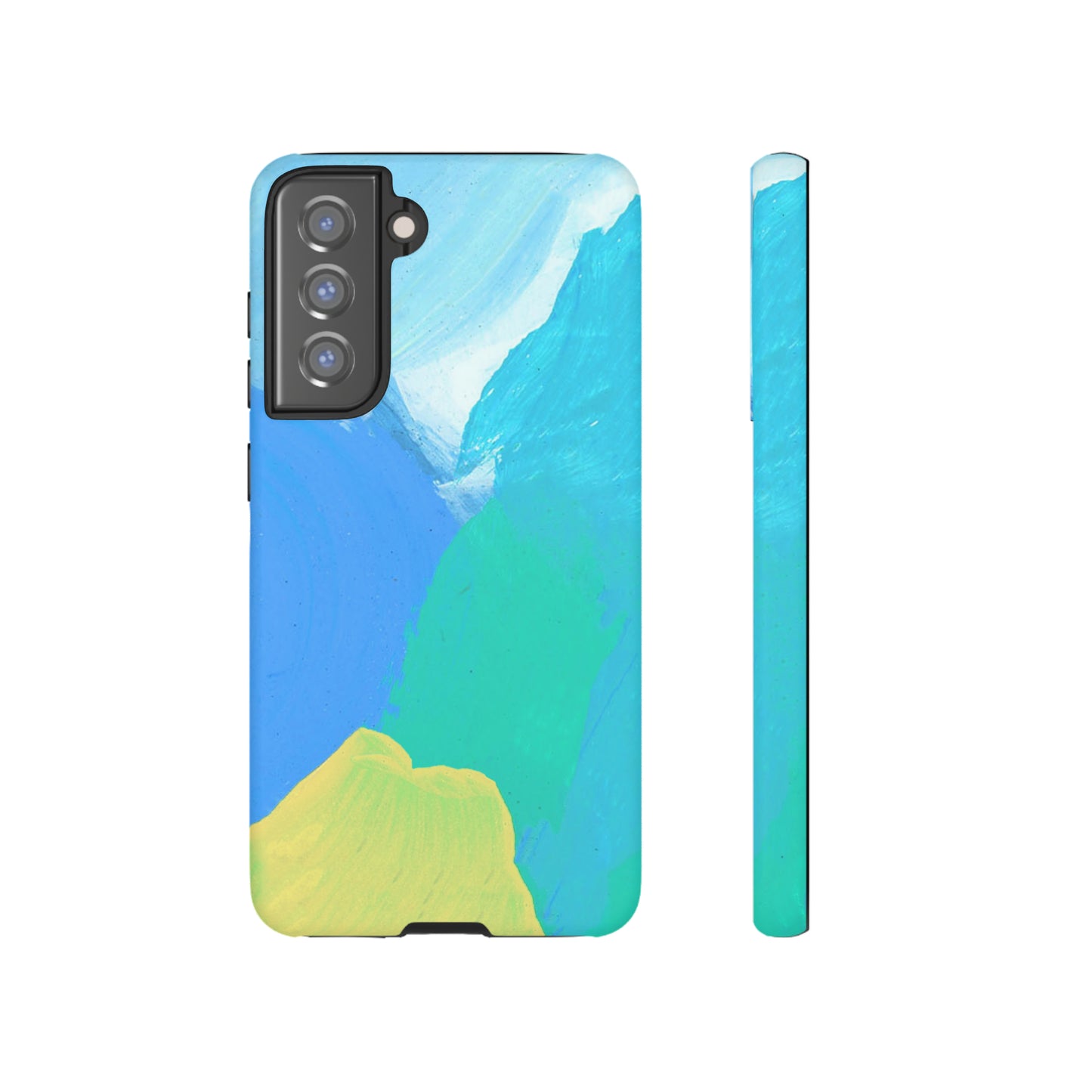 Hand Painted Abstract Blue Teal White Yellow Cute Phone Case - Tough Cases