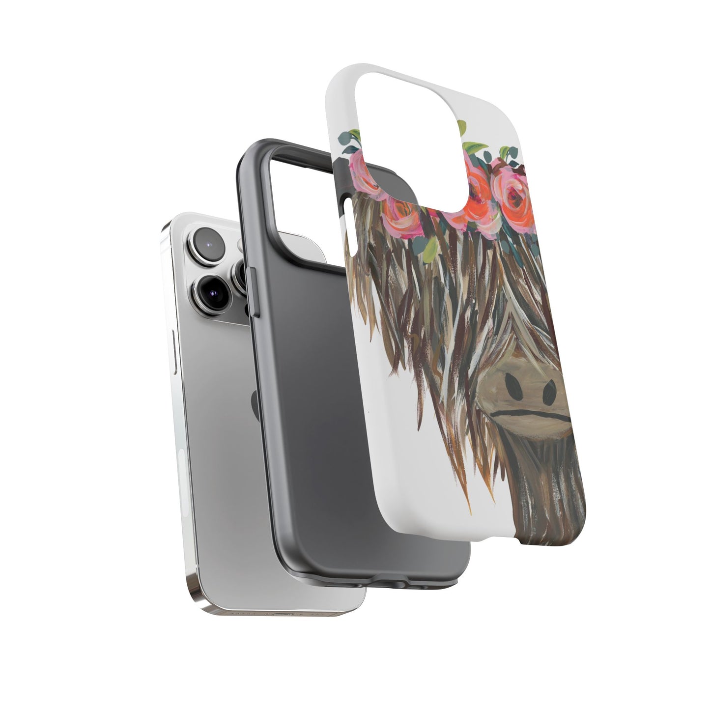 Floral Highland Cow Phone Case - Tough Cases for Animal Lovers