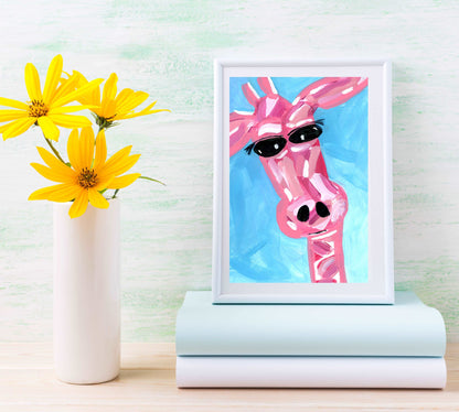 Colorful Pink Giraffe Print, Safari Nursery Decor, Animal Art Printable