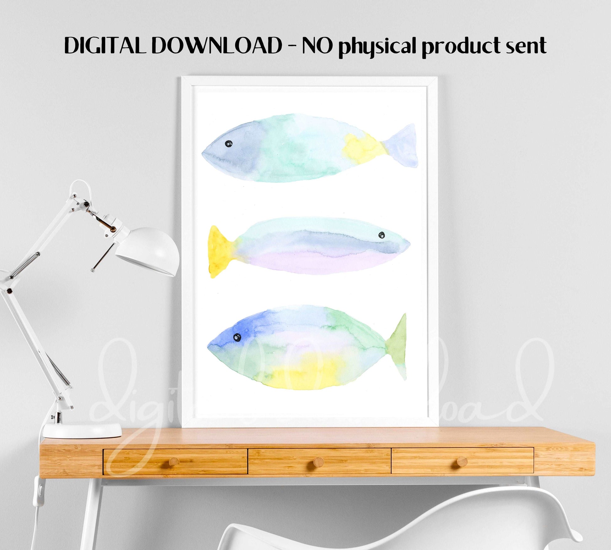 Watercolor Fish Digital Print, Kids Room Decor, Fish Wall Decor